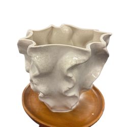 New Scalloped Large Vase Beige White Ceramic Pot Planter