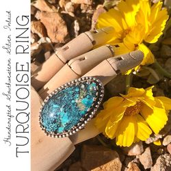  Inlaid Turquoise Handcrafted Southwestern Sterling Silver Ring