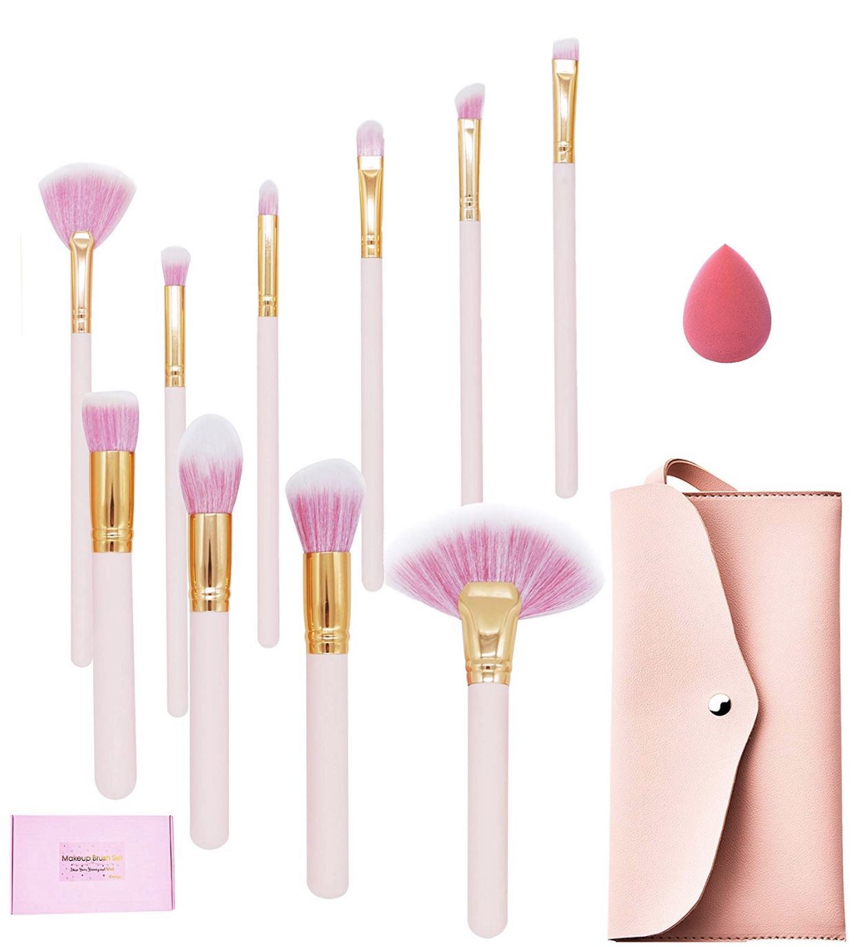 Professional Makeup Brushes Set with Case and Sponge