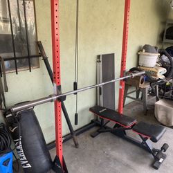 Squat Rack, Olympic Lifting Bar, Weights, Bench Press