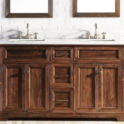Farmhouse Double Sink Vanity W/ Marble Top And Backsplash