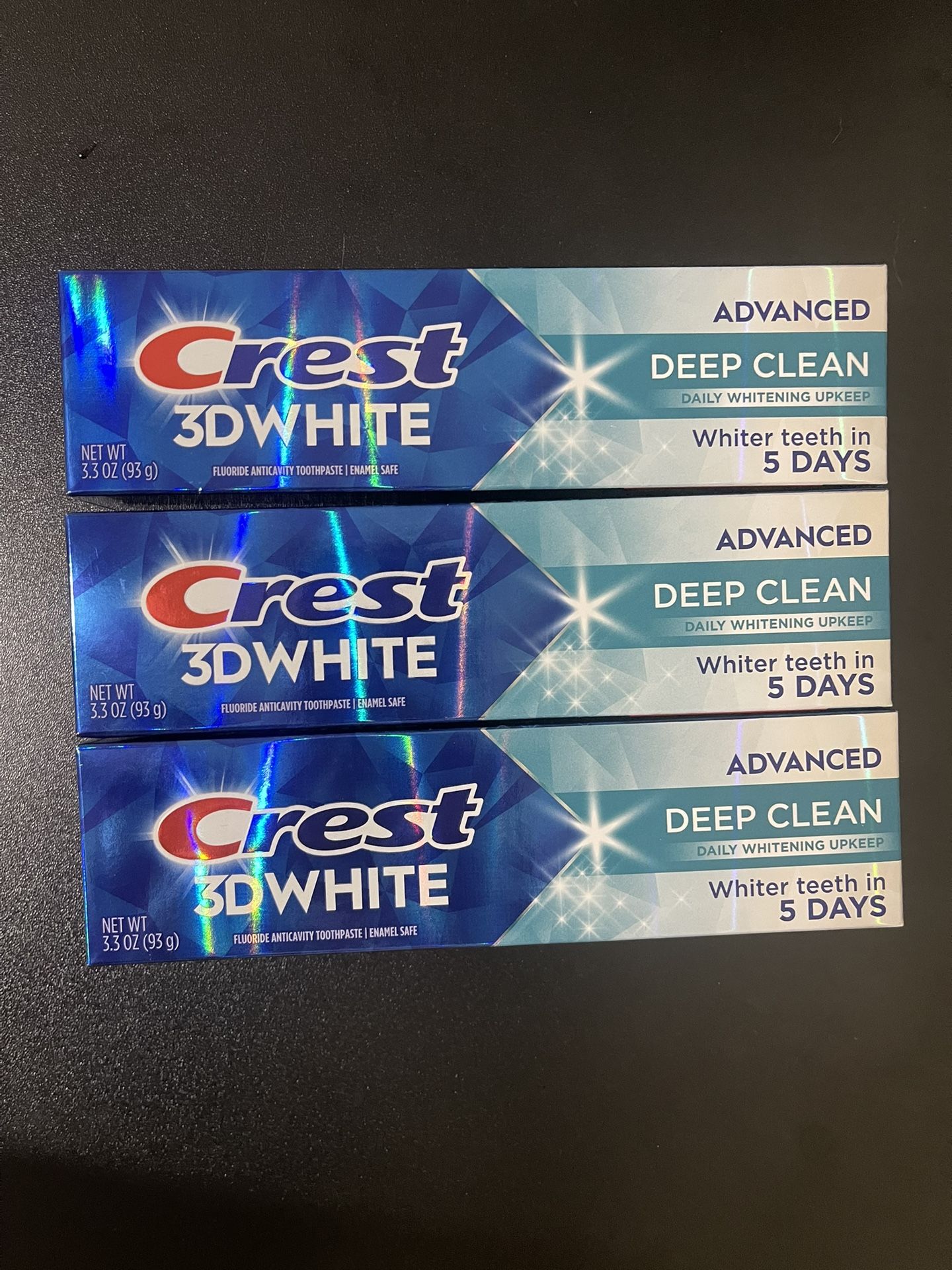3pack Crest 3D White Adv Deep Clean Whitening Toothpaste, 3.3 oz