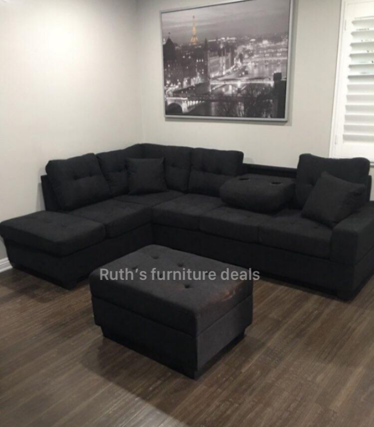 3 pc Sectional Sofa With Storage Ottoman