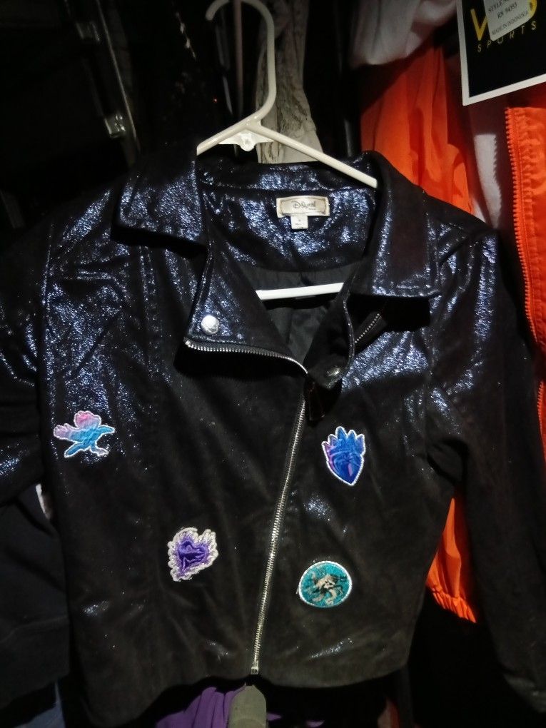 Disney Descendants Girl's D-Signed Black Faux Leather Moto Jacket