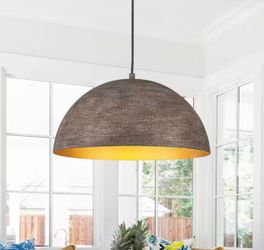 16 in. Vintage Distressed Wood-Grain Dome Pendant Light