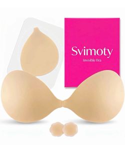 Svimoty 34B Adhesive Strapless Backless Push Up Bra | Invisible Sticky Bra | Front Closure | Beige | New