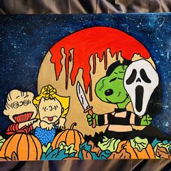 Original Peanuts / Scream Crossover Painting. 16x20 - Halloween 