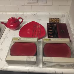 Brand new in box, plates, chopsticks etc
