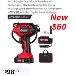 New Avid Power Cordless Tire Inflator Kit Bundle with One Extra 2.0A Battery $60  pick up east Palmdale no low offers I will block you 