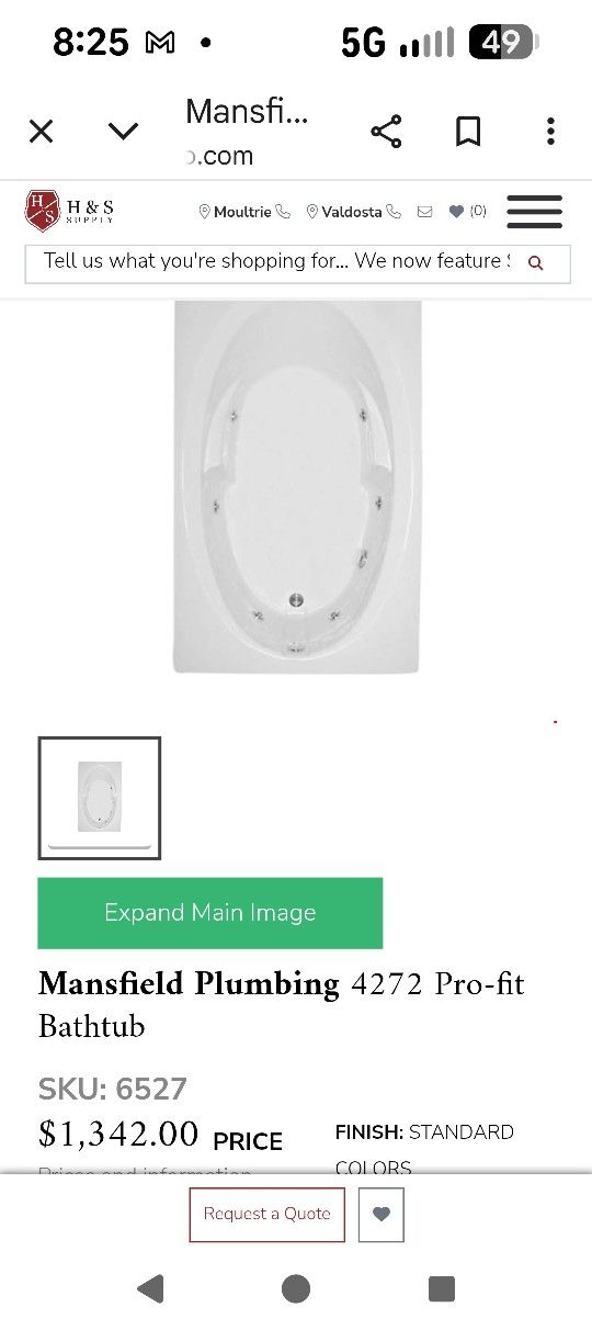 Mansfield Tub Brand New