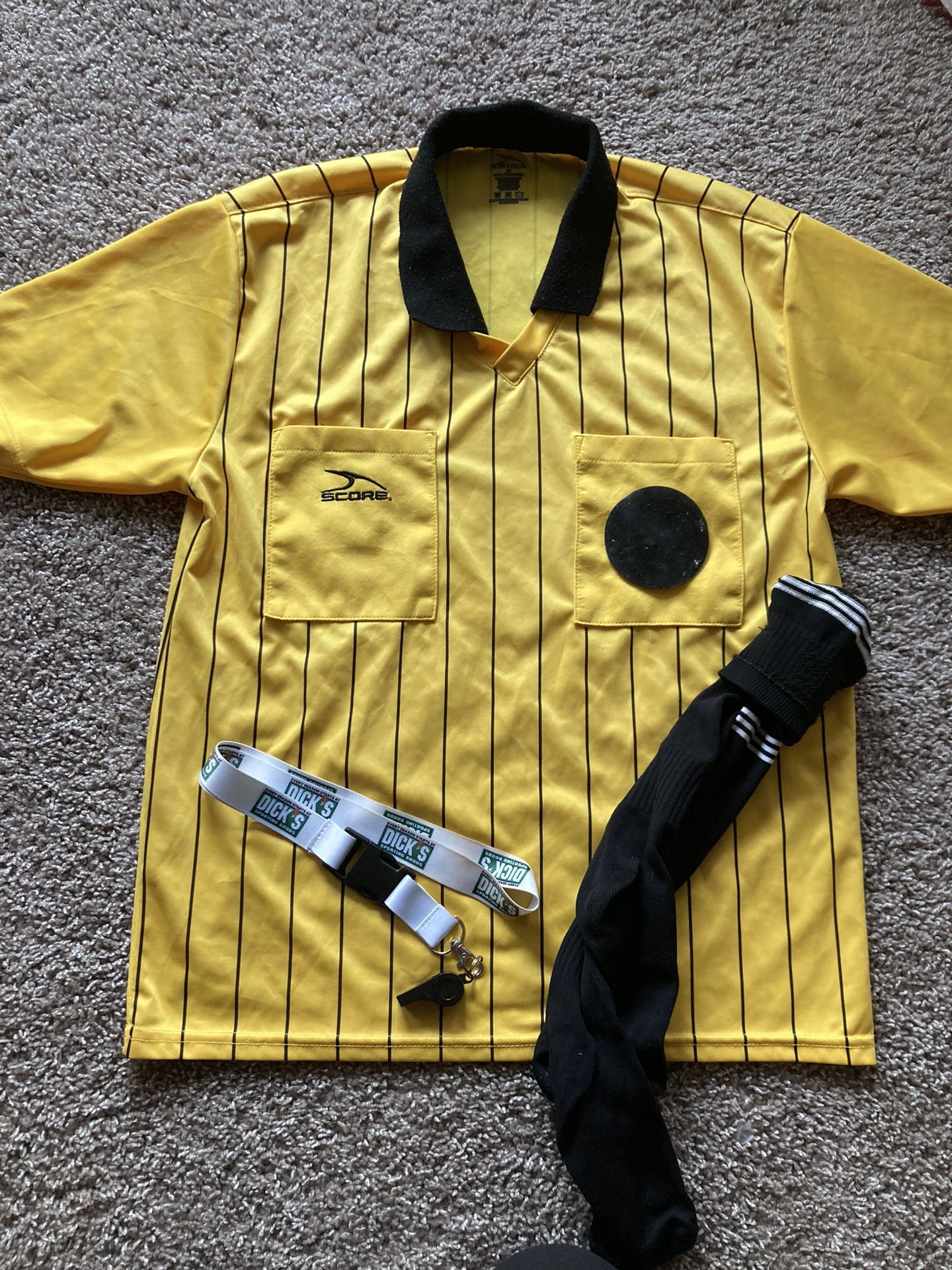 Halloween Costumes Soccer referee, uniform size adult, small in good condition with whistle and socks