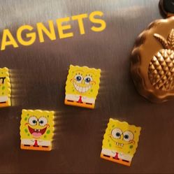 X5 VINTAGE COPPER PINEAPPLE MINI JELLO MOLD SPONGEBOB SQUARE PANTS REFRIGERATOR FRIDGE MAGNET SET