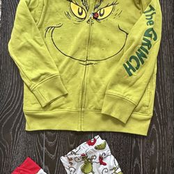 The Grinch Hoodie & Pajama pants Size 8 Kids Christmas Dr Seuss EUC