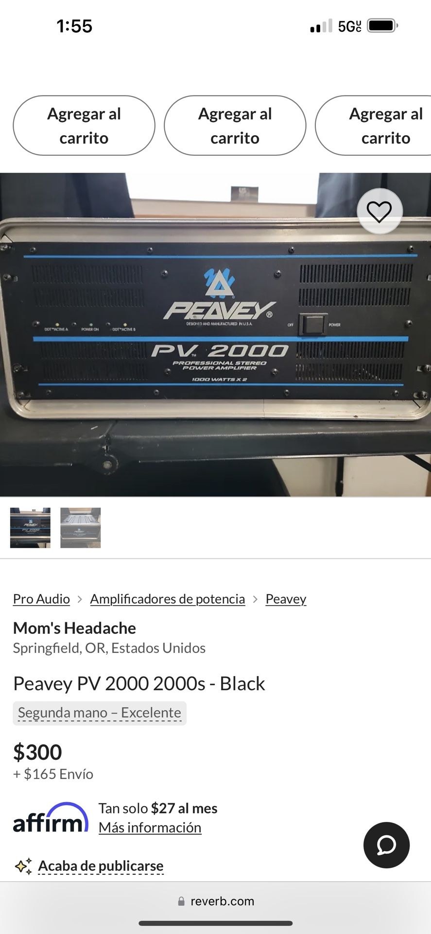 Peavey Over 2000 Professional Steorio Power Amplifier