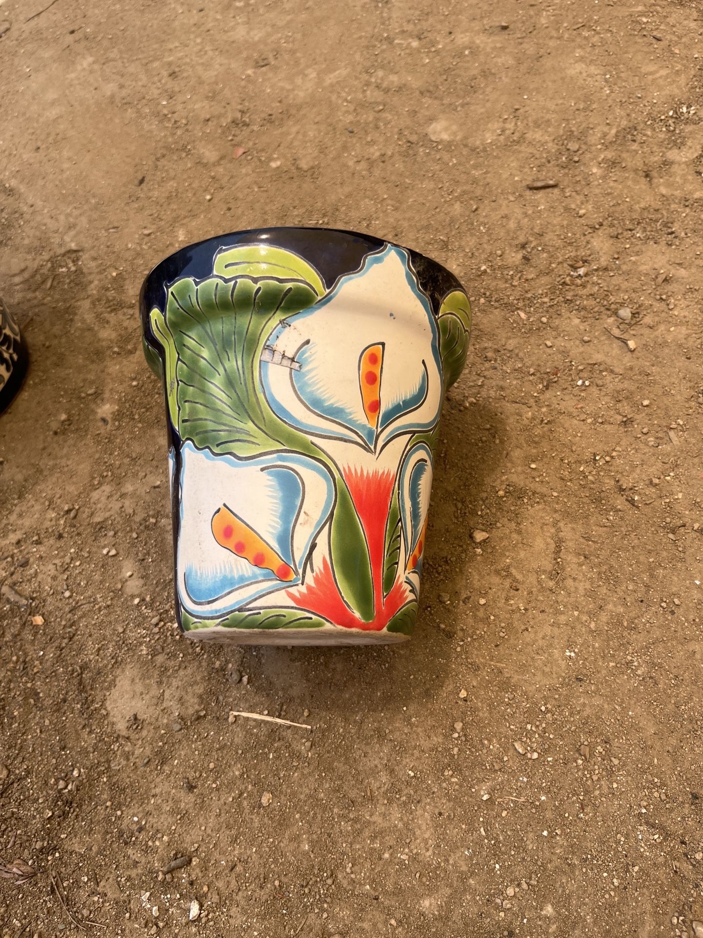 Talavera Floral Pot – Hand-Painted Ceramic Planter (Small Chip)