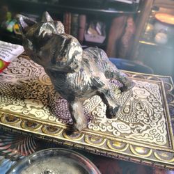 Vintage Cast Iron Black Scottish Terrier Dog Doorstep Peeing On Door $60