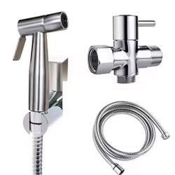 Toilet Adapter Hose Bidet Sprayer Stainless Steel Handheld Shower Head. (Wall Mount & Hanger Included)