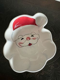 ceramic Hausenware Christmas Santa Candy Dish Plate by Libby Wilkie