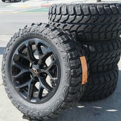 22" Chevy Silverado GMC Sierra Glossy BLACK Wheels & Tires 33" Off-Road Suburban Escalade Tahoe Yukon Rims Rines Setof4..FINANCING