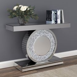 Brand New Clear Mirror Console Table with LED Circular Design