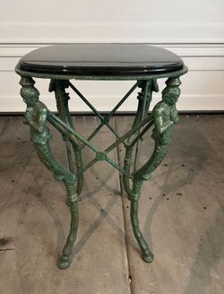 Victorian Vintage Praying Man Ornate Pedastal/Accent Table Metal and Base