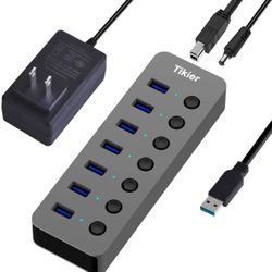 Powered USB 3.0 Data Hub Includes 7 BC 1.2 Charging Port with Individual Power Switches and LEDs for Laptop, Printer, Mouse, PC, USB Flash Drives and