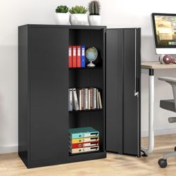 42" Folding Metal Storage Cabinet with Lock,2 Doors and 2 Adjustable Shelves,Quick Assembly Foldable Steel Cabinet for Office Home Garage,Black