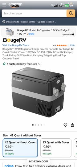 BougeRV 12V Refrigerator Fridge Freezer Portable Car Fridge 42 Quart Electric Cooler 12V/24V DC 110~240V AC for RV Camper Truck Pickup SUV Van Boat Ca