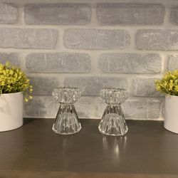 Set of 2 Crystal Candle holders- 4 Inches Tall -  Home Decor Decorative Accents - Simi Valley