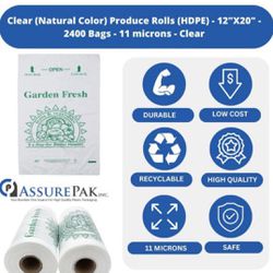 Brand New Plastic Bag Rolls-HDPE 5 A-DAY Produce Rolls 12"x20"-11 microns -2400 bags/case

