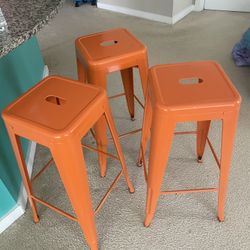 Set of 4 Orange Metal Barstools - 30” Tall (Great Condition!)
