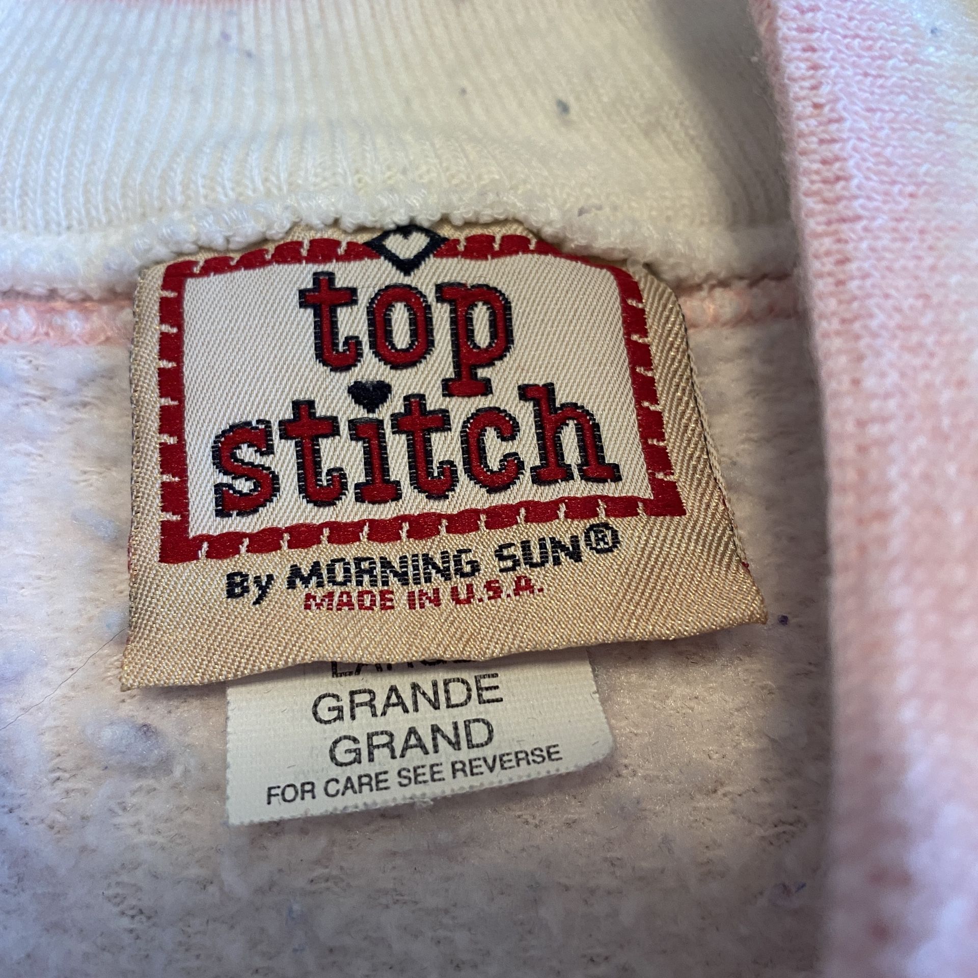 VTG Top Stitch Morning Sun Pink Sweatshirt Heart Shrubs Grandma Sweater USA L