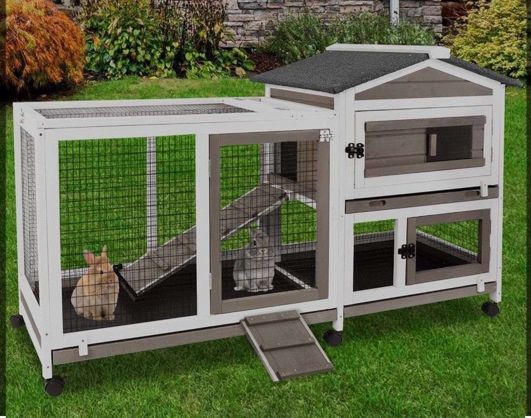 Grey-White Wooden Pet House