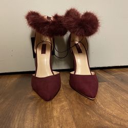 Brand New Woman’s Forever 21 brand Burgundy Faux Fur High Heel Shoes Up For Sale 