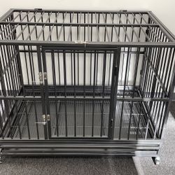 48” Heavy Duty Dog Crate Large Dog Cage Metal Dog Kennels and Crates for Large Dogs Indoor Outdoor with Locks, Lockable Wheels and Removable Tray