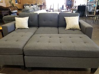 Charcoal grey fabric sofa chaise sectional for tight space