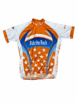 Little Rock Ride The Rock Orange, Blue, White Mens XL Large Cycling Jersey