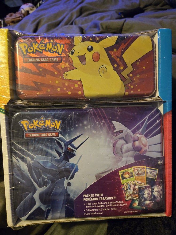 Pokémon Pencil Case/Treasure Chest 2 Tin Set - 7 packs + More! Factory Sealed