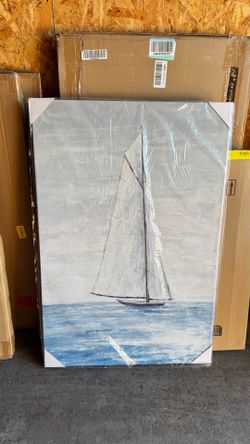 Large Textured Sailboat Canvas Wall Art 24” x 36” – Coastal Nautical Decor
