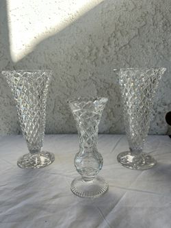 Set Of 3 Crystal Vases