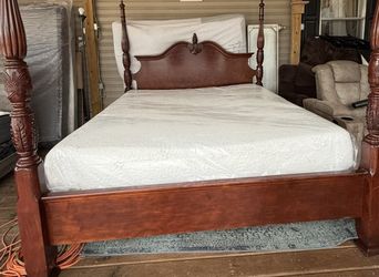 Cherry Wood King Size Bed Frame With Mattresses And Boxspring