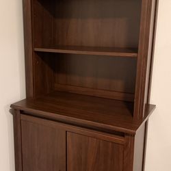Tall Dark Wood Cabinet with Bookshelf & Storage Doors – Excellent Condition 