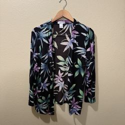 Women’s Small Draper’s & Damon’s Floral Multicolor Slinky Stretch Open Cardigan