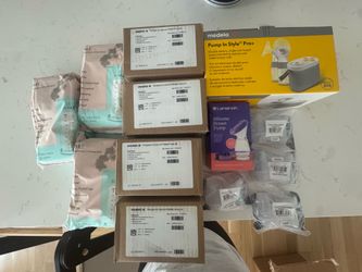 Medela in style pump+ pro and hand pump with bags, tubing, bottles with lids and breast milk bags