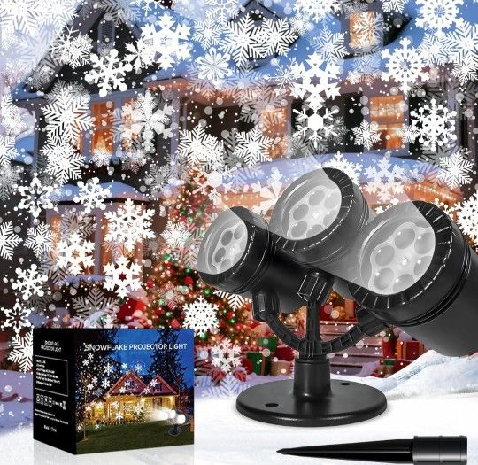 Firm On Price. Triple Head Christmas Snowflake Projector Lights Outdoor, Timer, Waterproof LED Snowfall Xmas Light for Holiday Decoration 