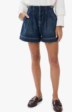 Veronica Beard Indigo High-Waist Pleated Denim Shorts