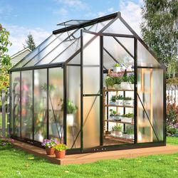 6x7.5 FT Greenhouse for Outdoors, Polycarbonate Greenhouse with Quick Setup Structure