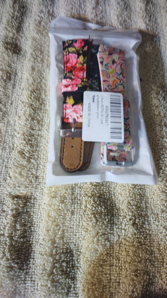 Women's 2 Pack BotNuW Leather Gray & Flower Pink Watch Straps