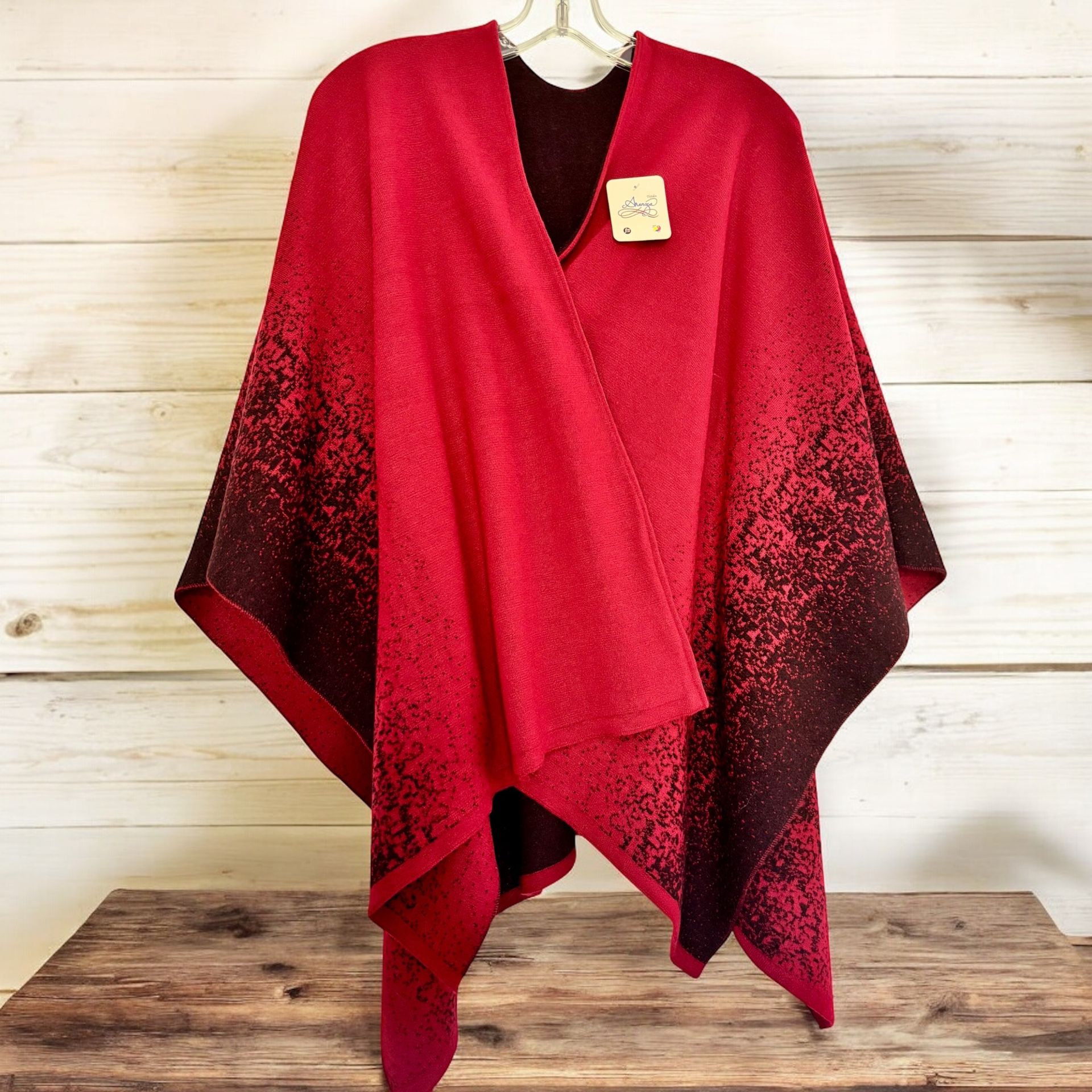 Soft & Cozy Wool Hand-knitted Reversible Poncho, Colors Red & Black.Handmade