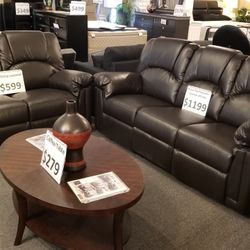 Brand New Brown Bonded Leather Manual Reclining Sofa + Loveseat 2PCs Set